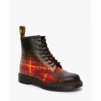 Dr Martens Férfi 1460 Mcmarten Tartan Bőr Bakancs Piros / Fekete